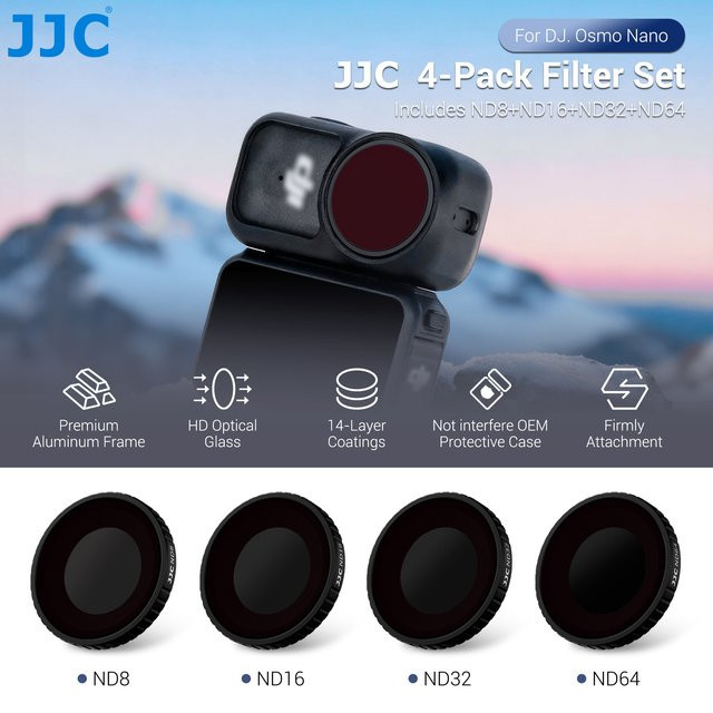 JJC Kamerafilter-Set für DJI Osmo Nano in Schwarz mit ND, CPL, UV, Black Mist und 4-Punkt-Sternfilter - Bild 1