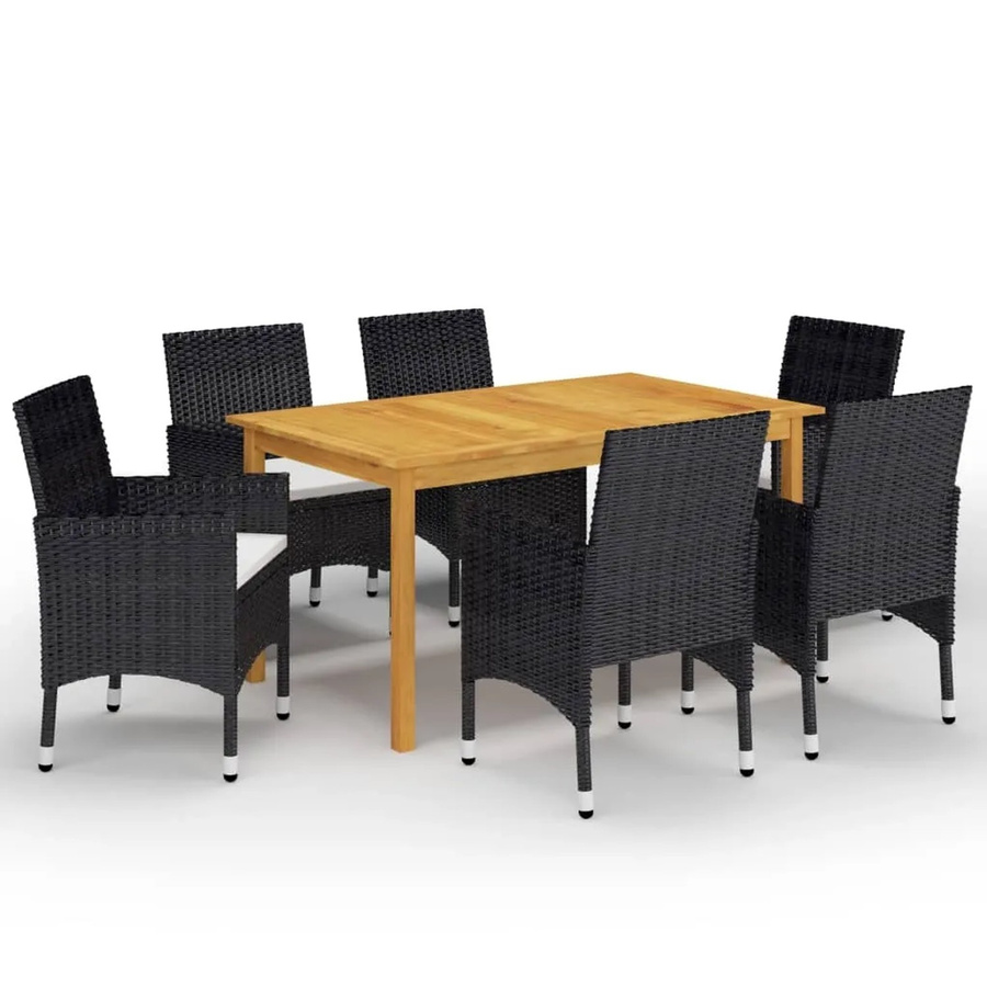 vidaXL 7-tlg Garten-Essgruppe Modell 6 aus Akazienholz und Metall in Schwarz und Weiß - Bild 2