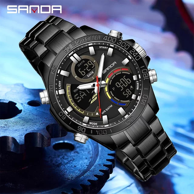 SANDA Armbanduhr Quarz, Edelstahl, Schwarz, Herren - Bild 1