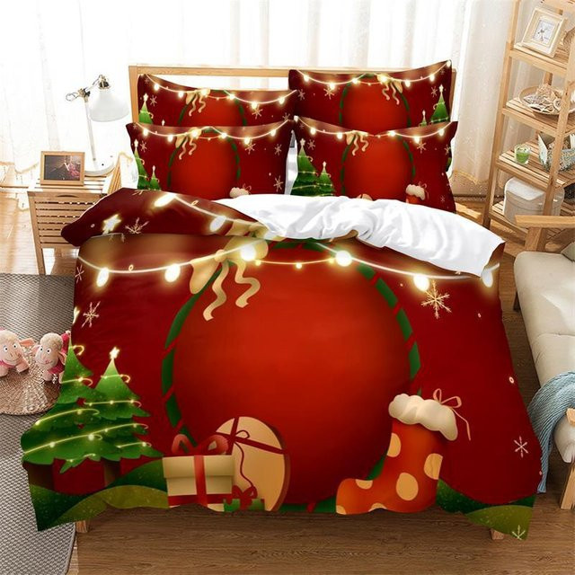 JMG Household Supplies Weihnachtsmann Bettwäsche Set mit Reißverschluss, Farbe Rot, B/H: 135 x 200 cm - Bild 1