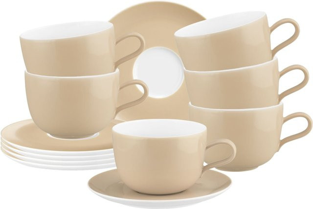Seltmann Weiden Milchkaffeetassen mit Untertassen Liberty Pure Colors Beige 6er Set 380 ml - Bild 1