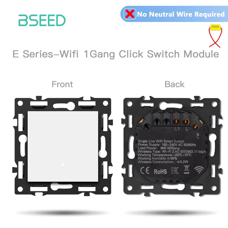 BSEED Smart WLAN Lichtschalter mit EU-Wandsteckdose, Tuya Smart Life kompatibel, 2-Wege Schalter ohne Neutralleiter, Kunststoffrahmen, Weiß - Bild 3
