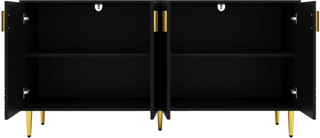 okwish Sideboard mit Wellendesign und goldenen Griffen in Schwarz, B/T/H: 152 x 40 x 75 cm - Bild 1