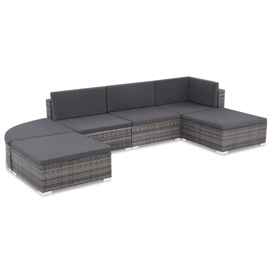 vidaXL 6-tlg Garten-Lounge-Set Modell 9 aus Poly Rattan in Grau mit Auflagen und Ottoman - Bild 2