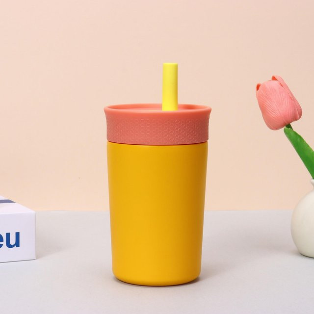 Owala Edelstahl Becher mit Strohhalm, tragbare Kaffeetasse für das Auto, Orange, 355 ml - Bild 1