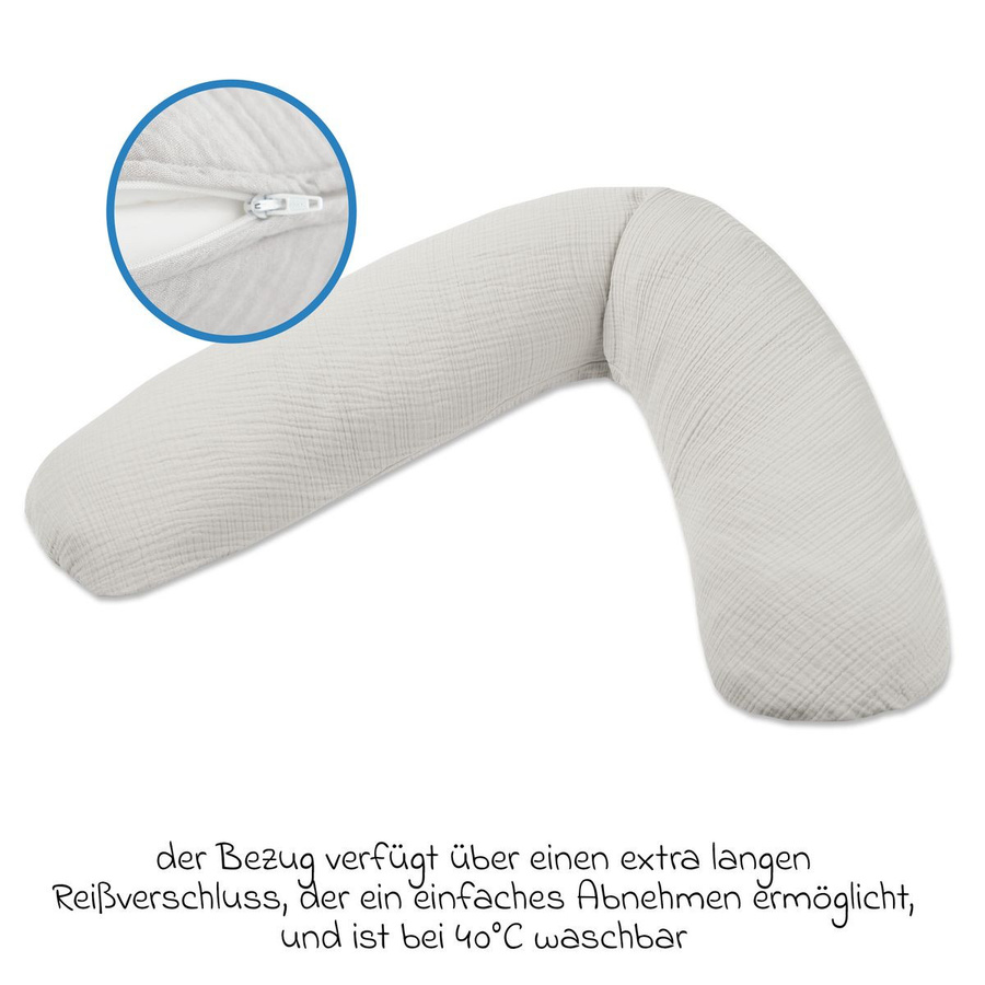 Theraline Stillkissen Dodo Premium mit feiner Perlen-Füllung und Musselin-Bezug, Nebelgrau, Länge: 180 cm - Bild 1