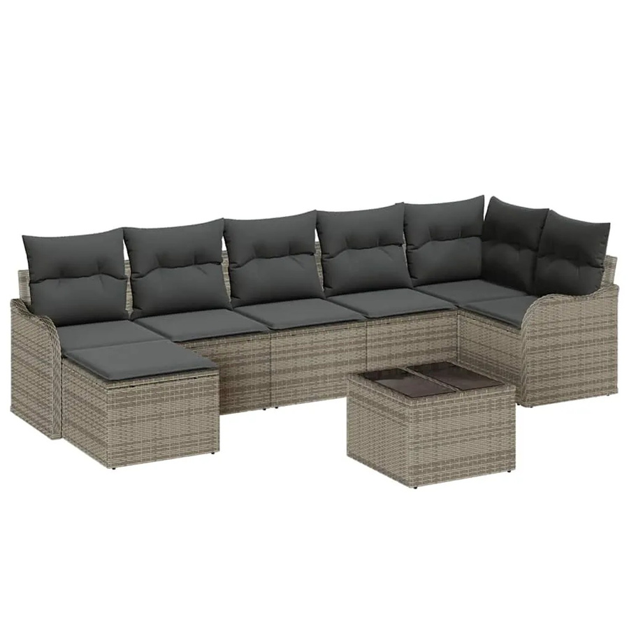 vidaXL Garten-Sofa-Set aus Poly Rattan in Grau mit 8-teiliger Polstergarnitur und Tisch - Bild 2
