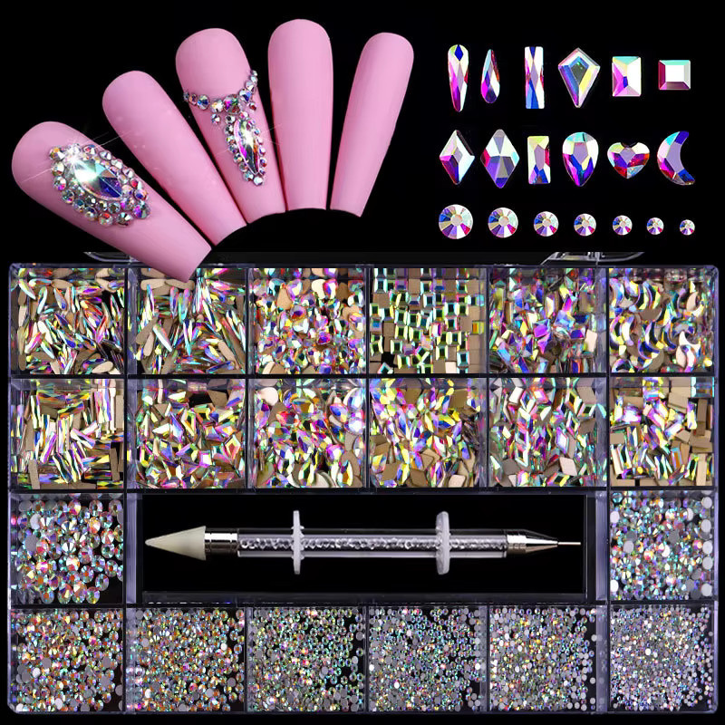 Cream Pearl Nail Art Schmuck Set, Glas Nagel Kristalle, Glänzend - Bild 2