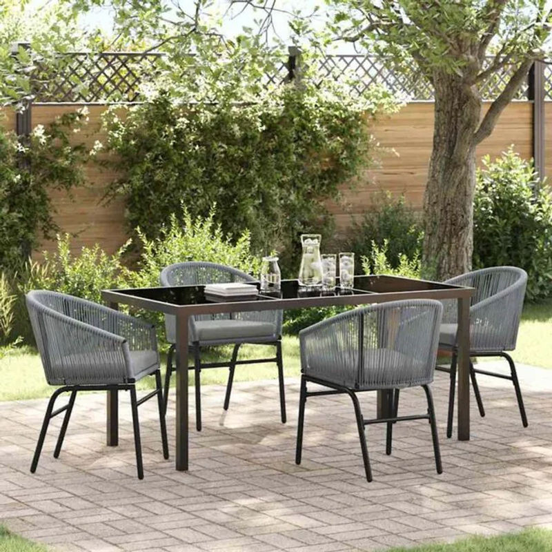 Modernes Garten Essgruppen-Set aus Poly Rattan und Metall mit Glasplatte von vidaXL in Grau/Anthrazit, 5-teilig - Bild 1