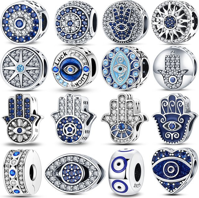 Qikaola Anhänger Fatimas Hand, 925 Silber, Perlen, Teufelsauge, Damen - Bild 1