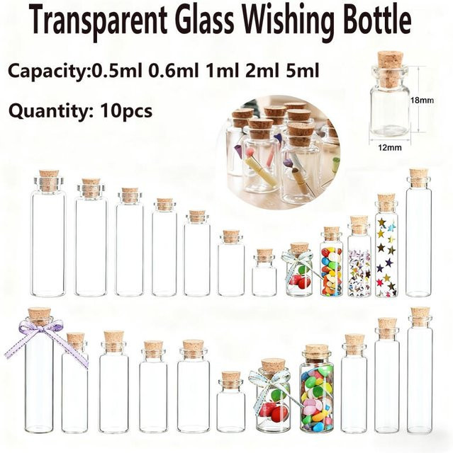 10 Stück Mini-Wunschflaschen aus Glas in Transparent, 0,5–5 ml für DIY-Handwerk, Hochzeit und Geburtstag - Bild 1