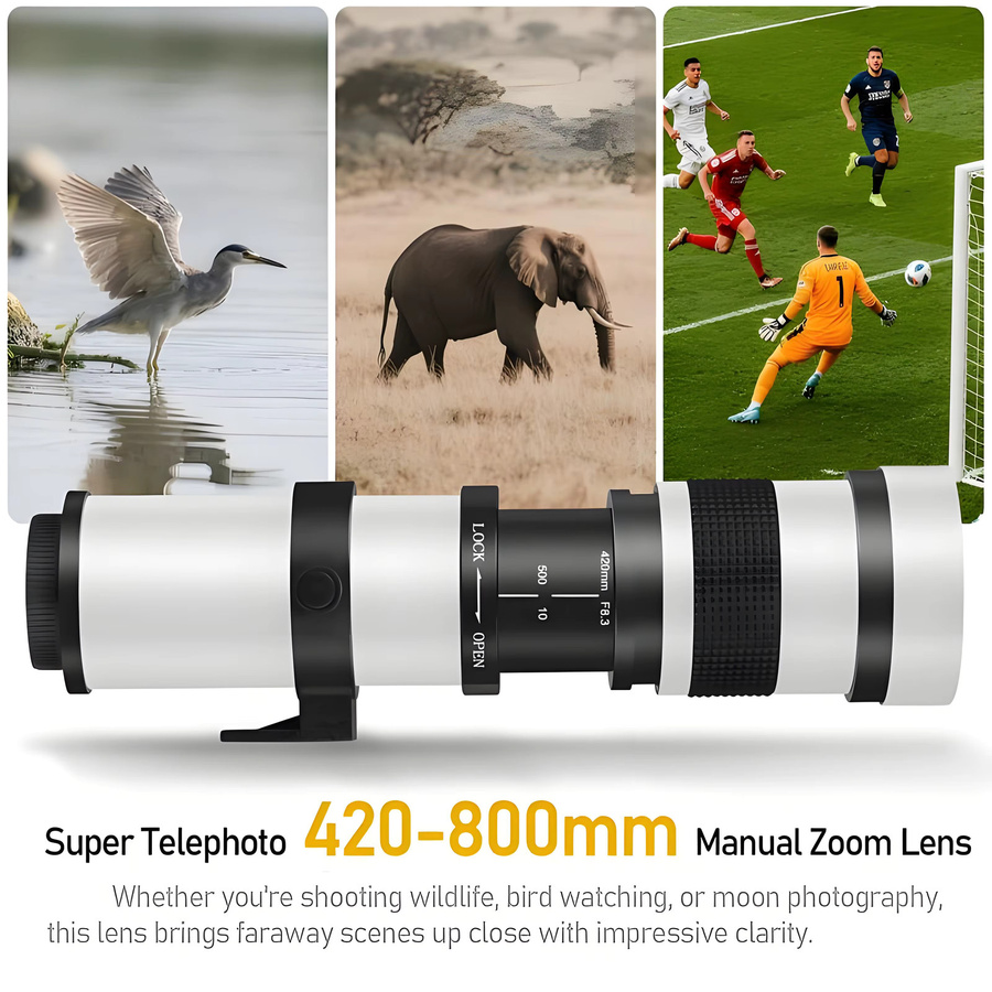 LIGINN Super-Teleobjektiv 420-800mm F/8.3-16 für Canon, Nikon und Sony, manuelles Teleobjektiv in Weiß - Bild 3