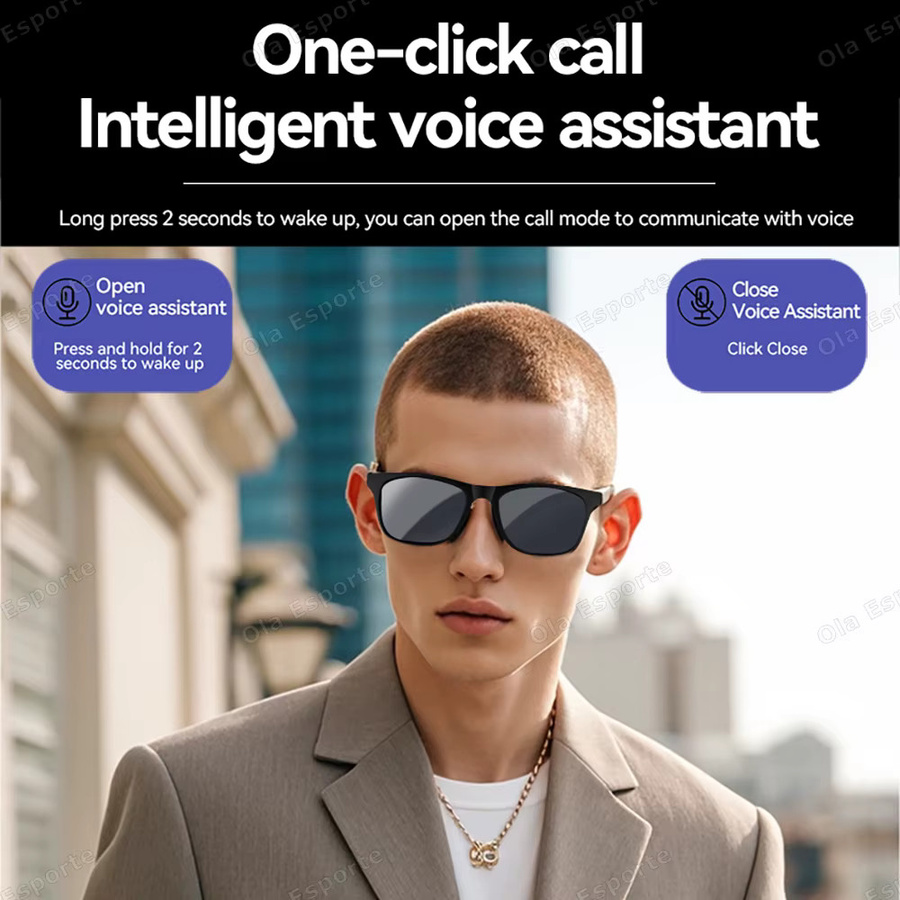 Ola Esporte Smarte Sonnenbrille für Damen und Herren mit Bluetooth, Musikplayer, Sprachassistent und wasserfester Funktion, Farbe: Schwarz - Bild 4