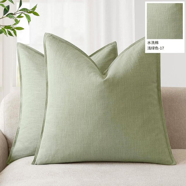 ILVISEST Kissenbezüge aus Leinen und Baumwolle im 2er-Pack, Farbe Grün, B/H: 45 x 45 cm, Dekorative Boho Akzentkissen für Sofa und Bett - Bild 1