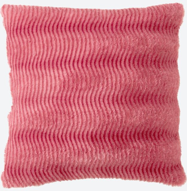 NKD Dekokissen aus Fellimitat und Samt in Rot und Pink, B/B/H: 45 x 45 x 45 cm - Bild 1
