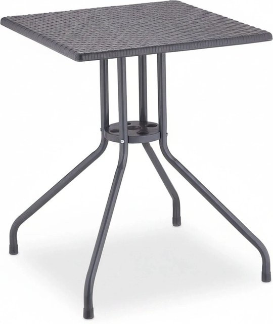Relaxdays Gartentisch in Rattanoptik aus HDPE und Stahl, Grau, B/T/H: 75 x 61 x 61 cm - Bild 1