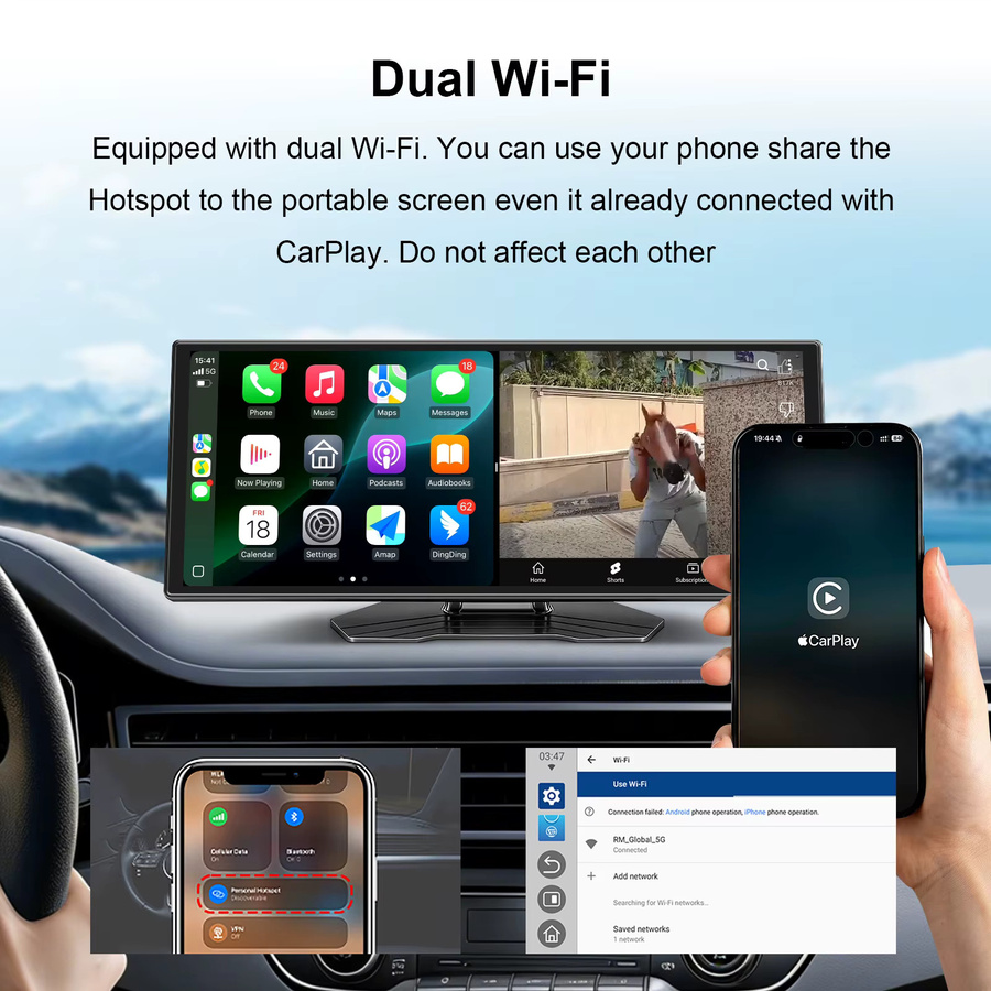 Ezonetronics Tragbarer 11,6 Zoll Touchscreen Bildschirm mit kabellosem CarPlay und Android Auto in Schwarz - Bild 4