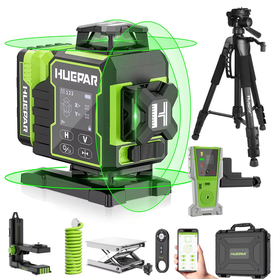 Huepar W04CG Laser Level Selbstnivellierend 4x360 Grad Bluetooth 4D Green Laser Leveler mit elektrisch drehbarer Basis und LCD-Bildschirm - Bild 7