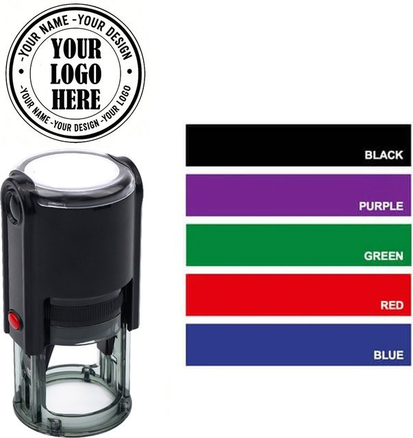 Personalisierter runder Selbstfärbender Gummistempel mit individuellem Text in Schwarz - Bild 1