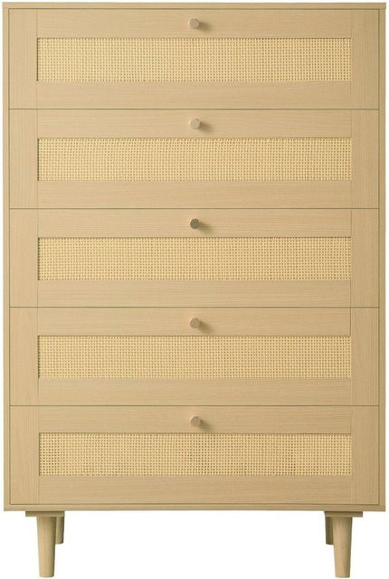 Buying Solutions MB Moderne 5-Schubladen Rattan Kommode in Beige und Braun mit Metallgriffen und Holzbeinen - Bild 1
