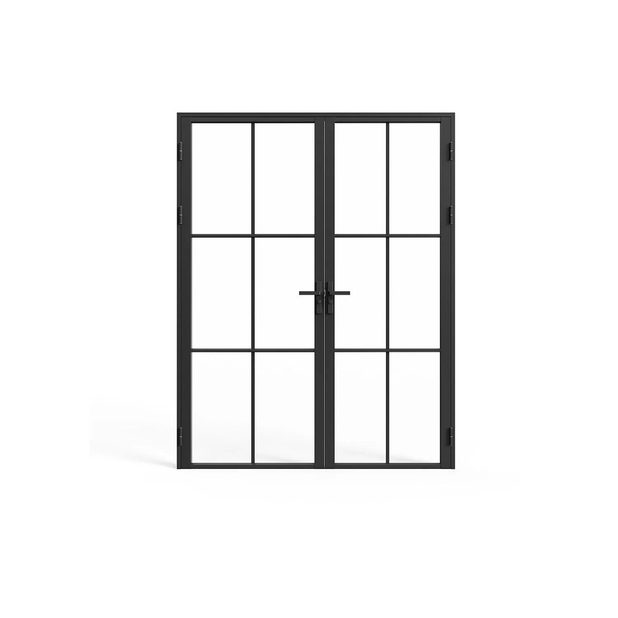 Vente-unique Tür-Komplettset Seroto in Schwarz aus Aluminium und Glas im Industrial-Design, Höhe: 204 cm, Breite: 73 cm, Tiefe: 35 cm - Bild 2
