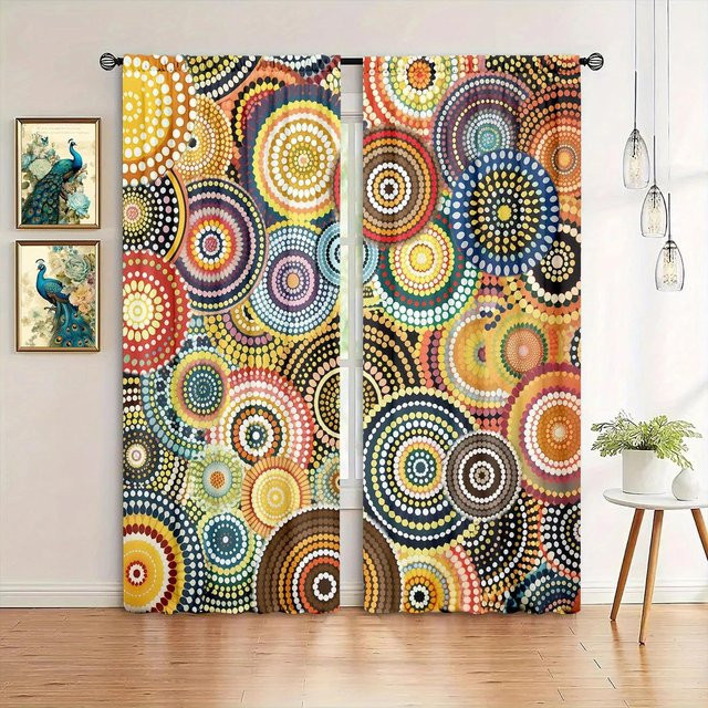 Yiran Furniture Vorhänge mit Kreiskunst-Design, halbtransparent, mehrfarbig, B: 35 cm, H: 100 cm, 2er-Set - Bild 1