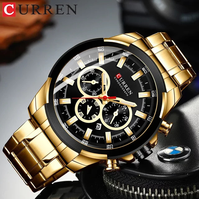 CURREN Armbanduhr, Quarz, Edelstahl, Schwarz, Silber, Herren - Bild 1
