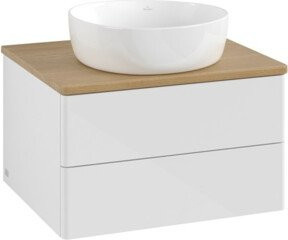 V&B Waschtischunterschrank Antao ohne Frontstruktur, Eiche Honig und Weiß Lack, B/T/H: 60 x 36 x 50 cm - Bild 1