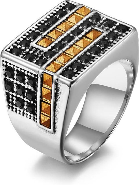 YIRAN Ring Edelstahl, Schwarz, Diamant, Zirkonia, Herren - Bild 1