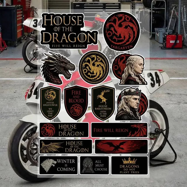 H-House Of The Dragon Ästhetische Graffiti-Aufkleber aus wasserfestem PVC in Multicolour für Motorrad, Skateboard, Auto und Helm - Bild 1