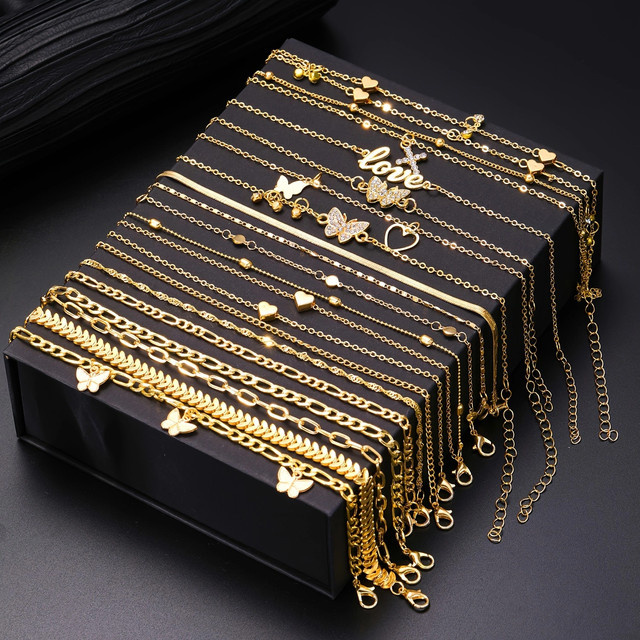 AY Fußkettchen Set, Kristall, Schmetterling, Herz, Gold, Damen - Bild 1