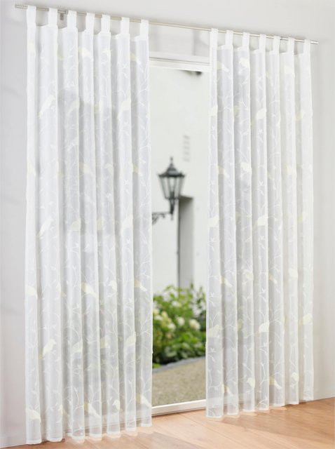 Heine Home Dekostore mit floralem Blätterranken und Vögel Muster in Beige und Weiß aus 100% Polyester - Bild 1
