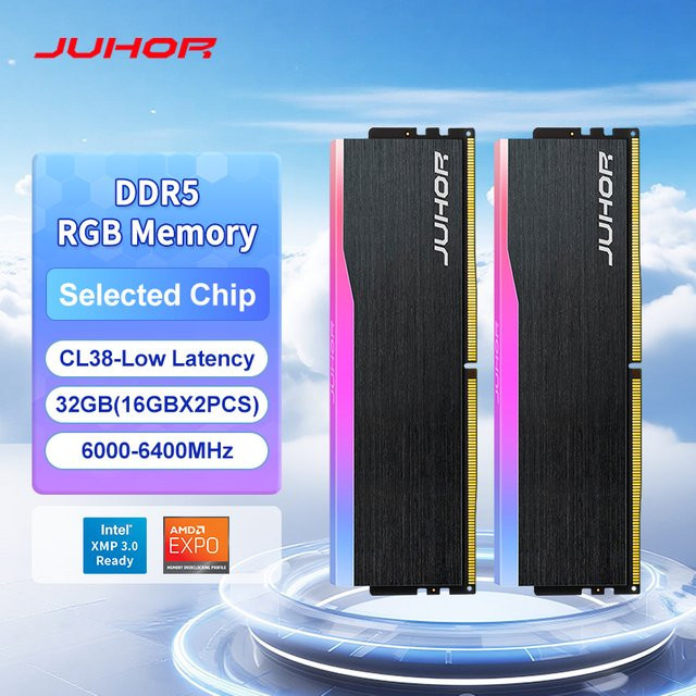 JUHOR DDR5 RGB Arbeitsspeicher 16 GB 6000 MHz 6400 MHz Desktop-PC RAM in Schwarz - Bild 1