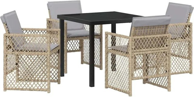 vidaXL Garten Essgruppe 5-teilig aus Poly-Rattan in Beige mit quadratischem Tisch und Stühlen - Bild 1