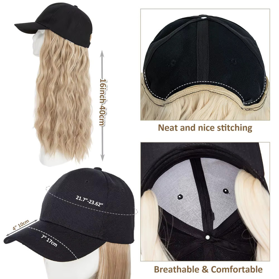s-noilite Hutperücke für Damen, lange gewellte Baseballkappenperücke, synthetisch - Bild 5