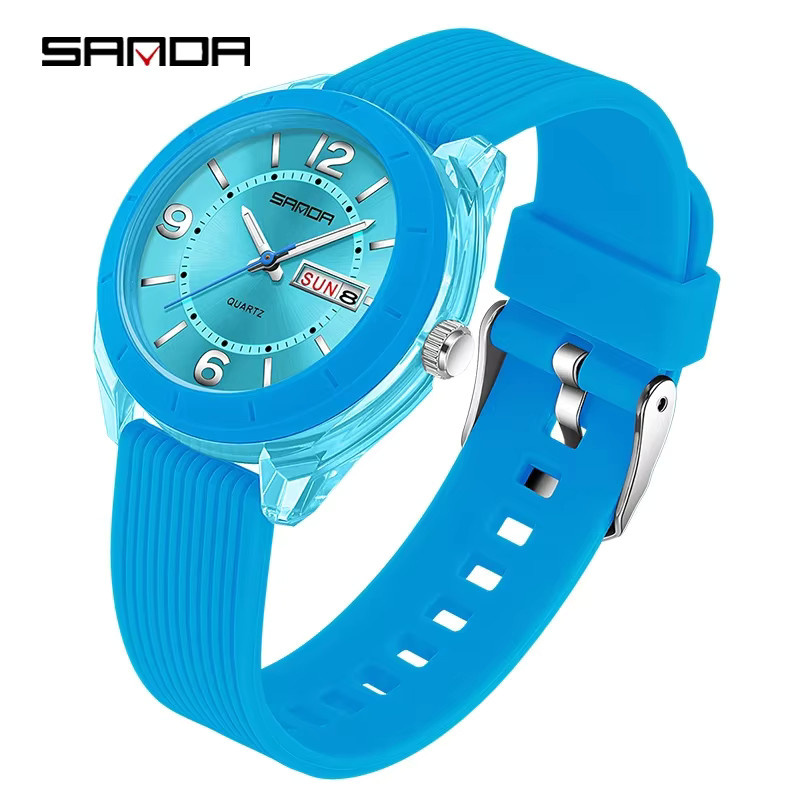 SANDA Armbanduhr Quarz, Silikon, Blau, Damen, 5 ATM, Datum, Wochentag - Bild 2