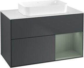 V&B Waschtischunterschrank Finion mit Wandbeleuchtung, Farbe: Mattblau lackiert, B/T: 100 x 60,3 cm - Bild 1