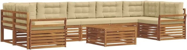 vidaXL Outdoor-Sofagarnitur 8-teilig in L-Form aus massivem Akazienholz mit Kissen in Natur und Beige - Bild 1