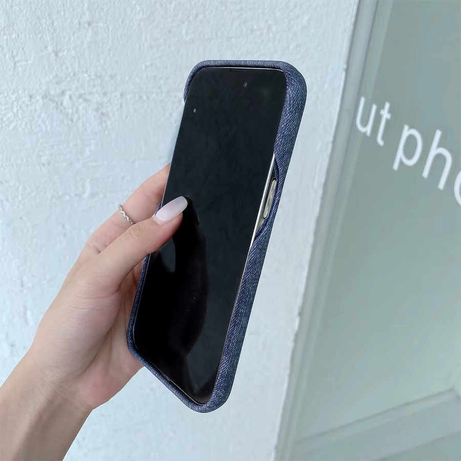 Luxuriöse Denim-Lederhülle für iPhone 15 14 13 12 11 Pro Max, stoßfeste Rückseite in Blau und Weiß - Bild 2
