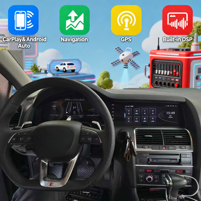 YANFU Android 14.0 Multimedia-Player für Audi Q7 4L 2008-2018 mit CarPlay, Dual-Screen LCD Digitaler Tachometer, Schwarz, 10,25 Zoll - Bild 1
