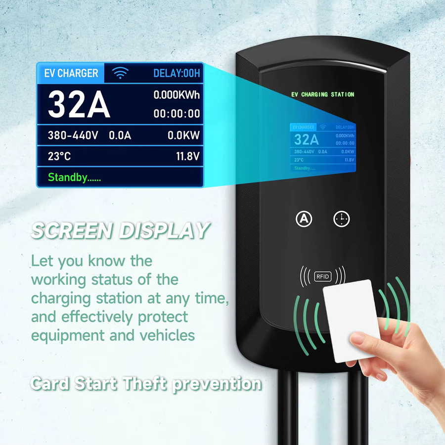 AFEEV Elektroauto Ladestation Wallbox GBT 20234 mit WiFi und Bluetooth, 22KW 32A 3-Phasen EVSE Ladegerät, Schwarz - Bild 2