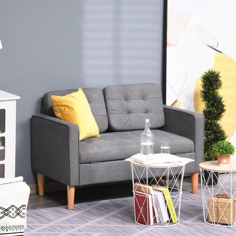 HOMCOM 2 Sitzer Sofa mit Stauraum und Samtoptik in Grau, B/T/H: 117 x 62 x 78 cm - Bild 2
