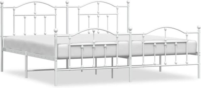 vidaXL Bettgestell aus Metall mit Kopf- und Fußteil in Weiß, klassisches Design, pulverbeschichtet - Bild 1