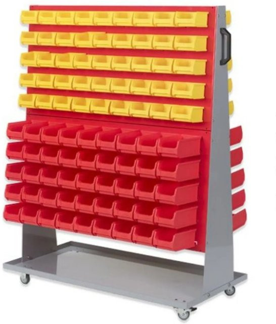 PROREGAL ProfiDrop Systemwagen auf Rollen mit roten Systemplatten, 90 gelben und 90 roten Sichtlagerboxen, B/T/H: 130 x 100 x 50 cm - Bild 1