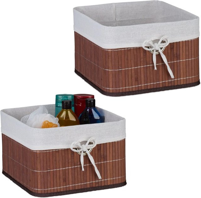 Relaxdays Aufbewahrungskorb Set aus Bambus mit Stoffeinlage in Braun, 2er Pack, B/T/H: 20 x 31 x 31 cm - Bild 1