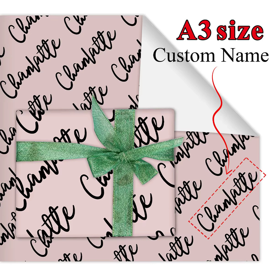 3 Blatt rosa personalisiertes Scrapbook-Papier mit individuellem Namen und Logo für dein DIY-Geschenkpapier und dekorative Party-Gestaltung - Bild 2
