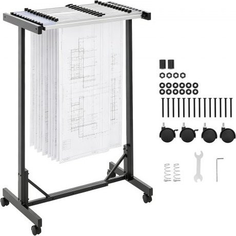 VEVOR Mobiles Blueprint-Aufbewahrungsregal aus Stahl in Schwarz mit 12 Aluminiumklemmen (762 mm) und Rollen für Büro und Zuhause - Bild 1