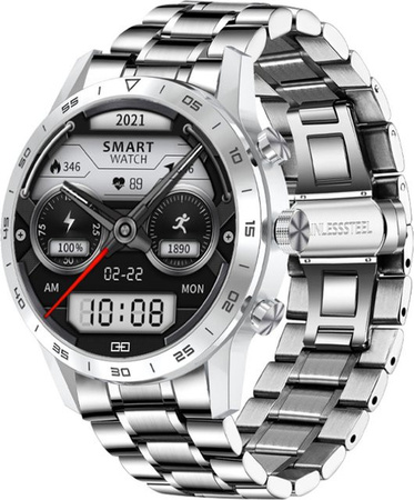 TPFNet Smart Watch Fitness Tracker mit Edelstahl Armband IP68 für Android und iOS in Silber