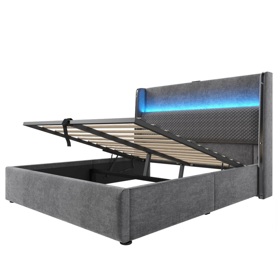 okwish Hydraulisches Bett mit Matratze und USB-C Anschlüssen in Grau, B/T/H: 160 x 200 x 121 cm - Bild 2