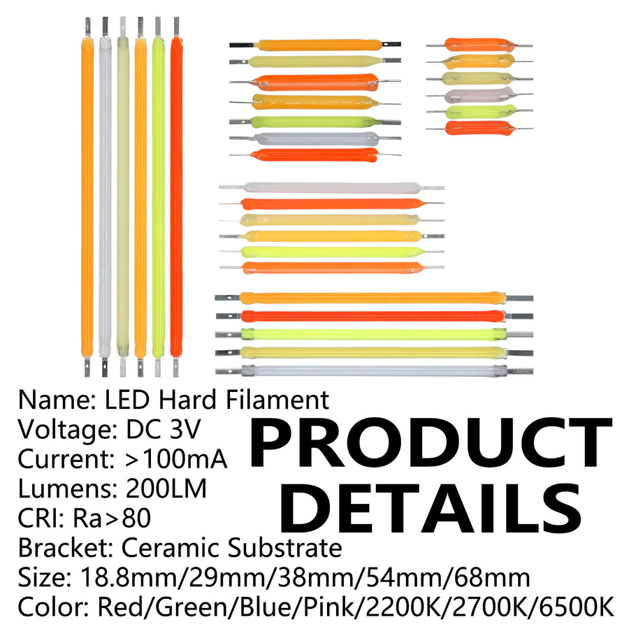 10 Stück DT&ZM COB LED Filament Ersatzteile für Edison-Glühlampen, DC 3V 12V 57V, verschiedene Größen - Bild 2